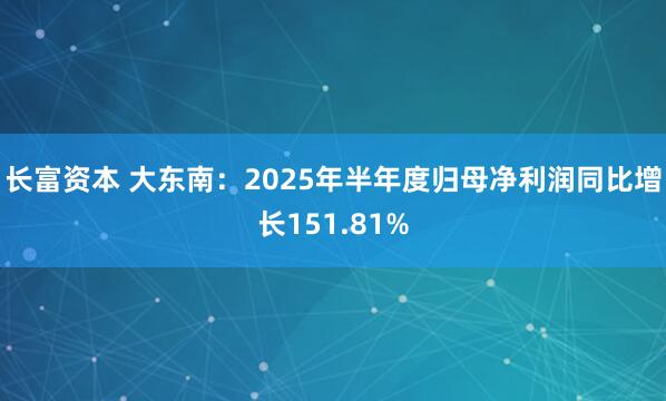 长富资本 大东南：2025年半年度归母净利润同比增长151.81%